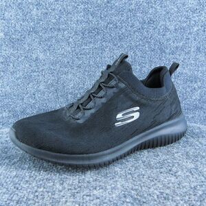 SKECHERS Ultra Flex Air Cooled‎ Women Sneaker Shoes Black Fabric Slip On Size 9